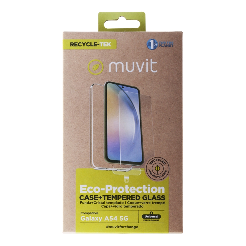 muvit for change funda compatible con Samsung Galaxy A54 5G + protector de pantalla vidrio templado plano