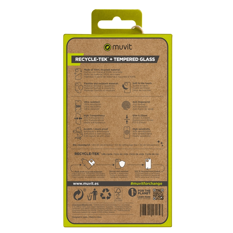 muvit for change funda compatible con Apple iPhone 15 Pro Max + protector de pantalla vidrio templado plano marco negro