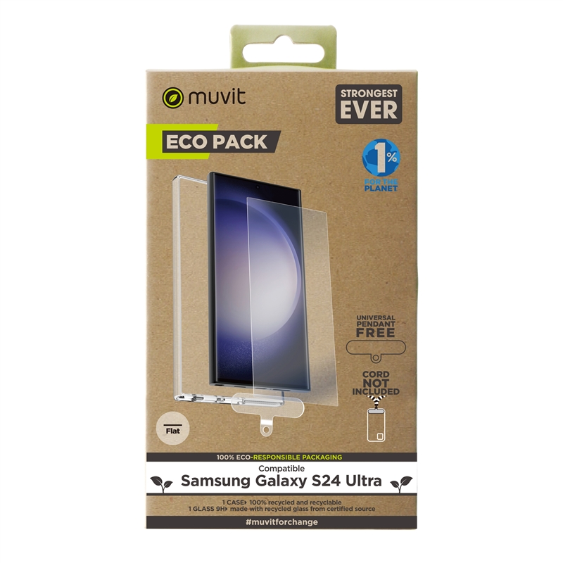 muvit for change funda compatible con Samsung Galaxy S24 Ultra + protector de pantalla vidrio templado plano