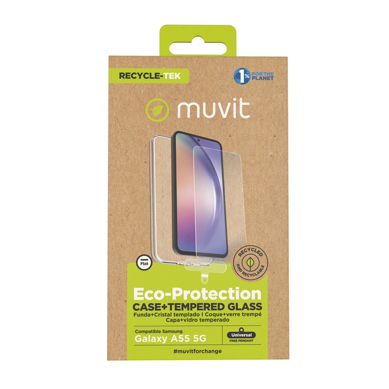 muvit for change funda compatible con Samsung Galaxy A55 5G + protector de pantalla vidrio templado plano