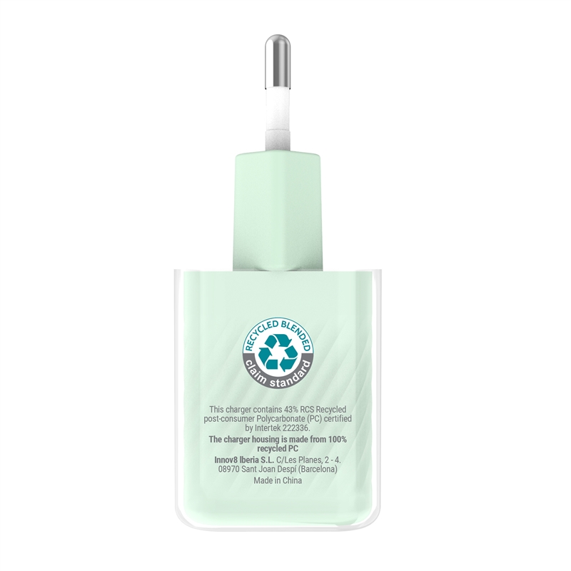 muvit for change pack cargador de pared Glass GaN Tipo C PD 30W + Cable C a C 1m 3A verde