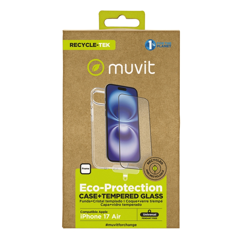 muvit for change funda compatible con Apple iPhone Air + protector de pantalla vidrio templado plano marco negro