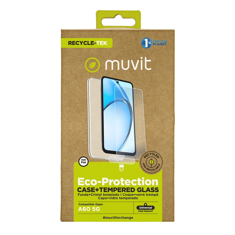 muvit for change funda compatible con Oppo A60 5G + protector de pantalla vidrio templado plano