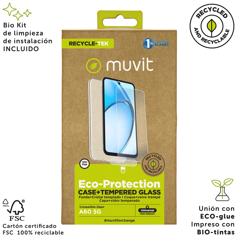 muvit for change funda compatible con Oppo A60 5G + protector de pantalla vidrio templado plano