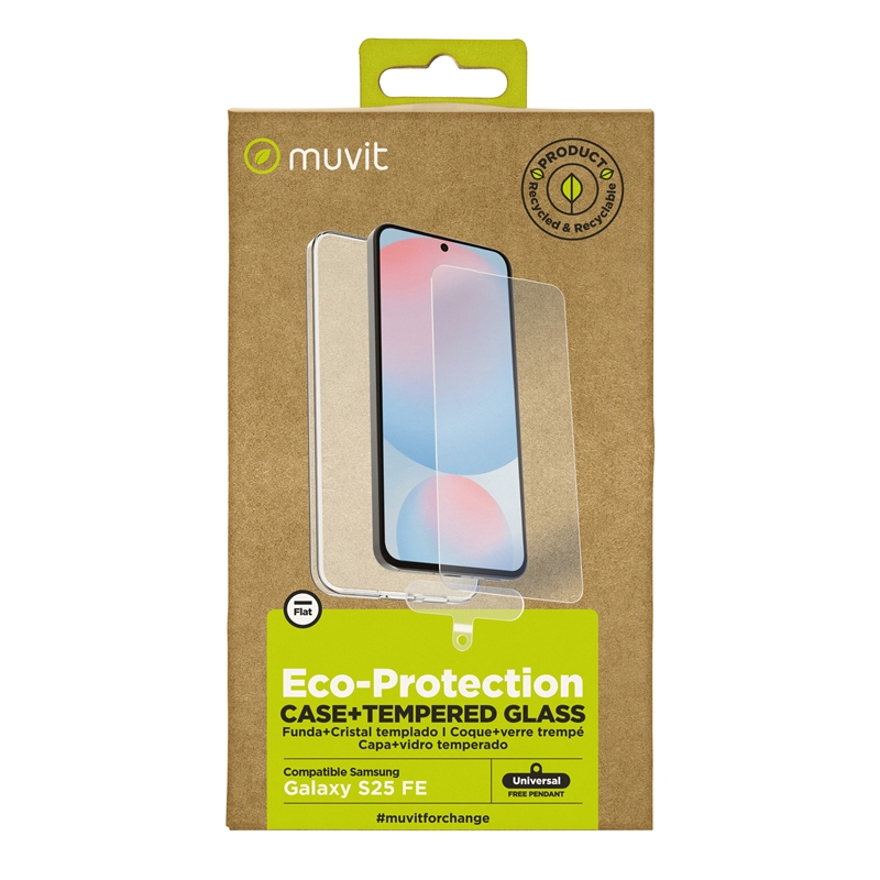 muvit for change funda compatible con Samsung Galaxy S25 FE + protector de pantalla vidrio templado plano