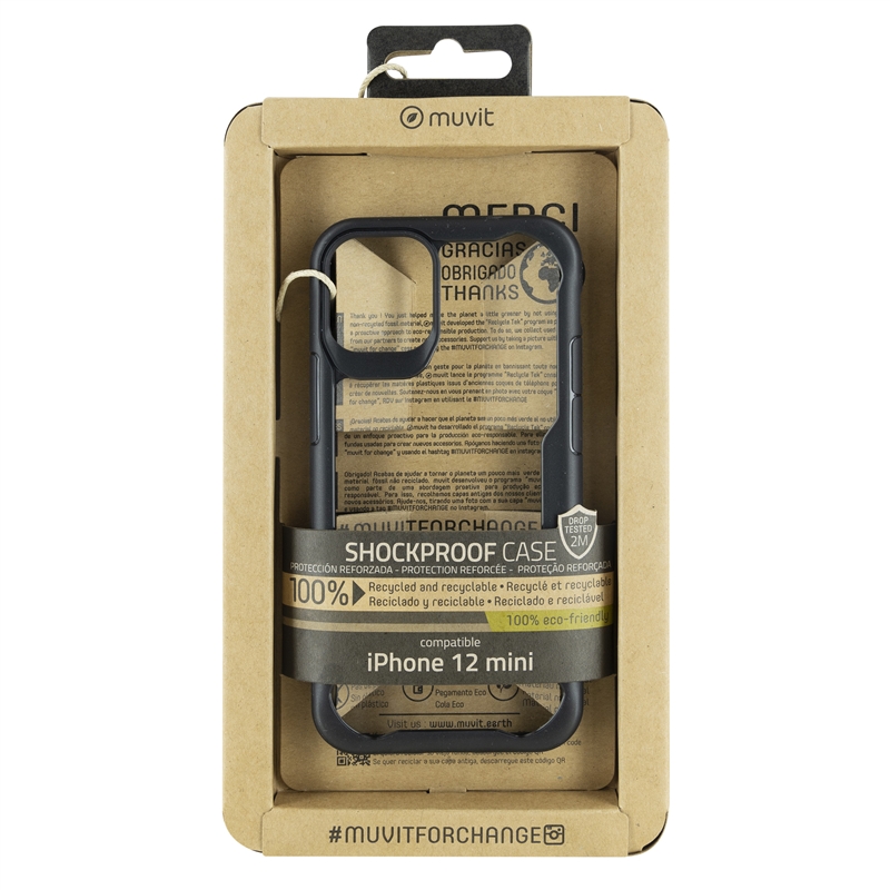 muvit for change funda shockproof 2m compatible con Apple iPhone 12 Mini transparente/negra