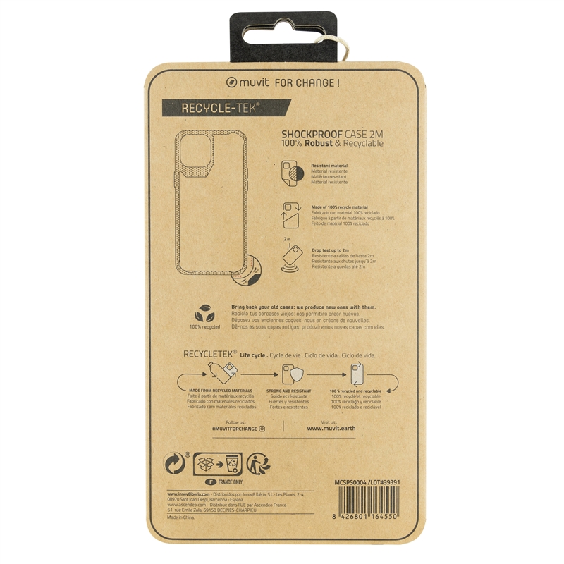 muvit for change funda shockproof 2m compatible con Apple iPhone 12 Mini transparente/negra