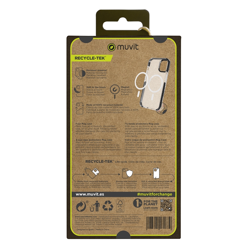 muvit for change funda Magsafe shockproof 3m compatible con Apple iPhone 15 Pro transparente/negra