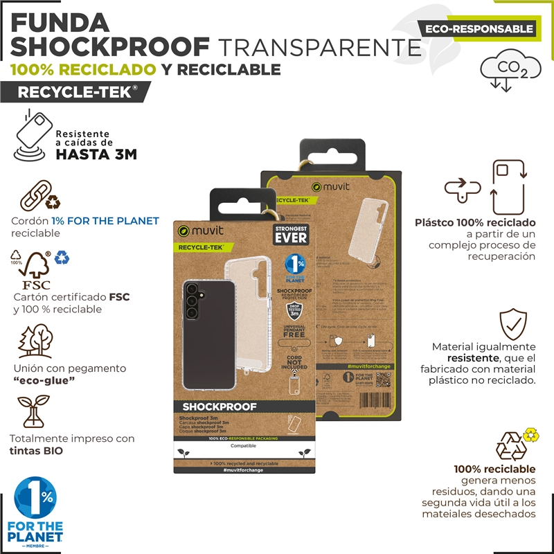 muvit for change funda shockproof 3m compatible con Samsung Galaxy S24 Ultra transparente