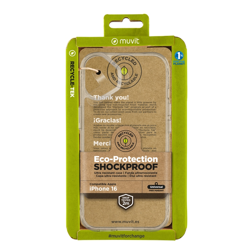 muvit for change funda shockproof 2m compatible con Apple iPhone 16 transparente
