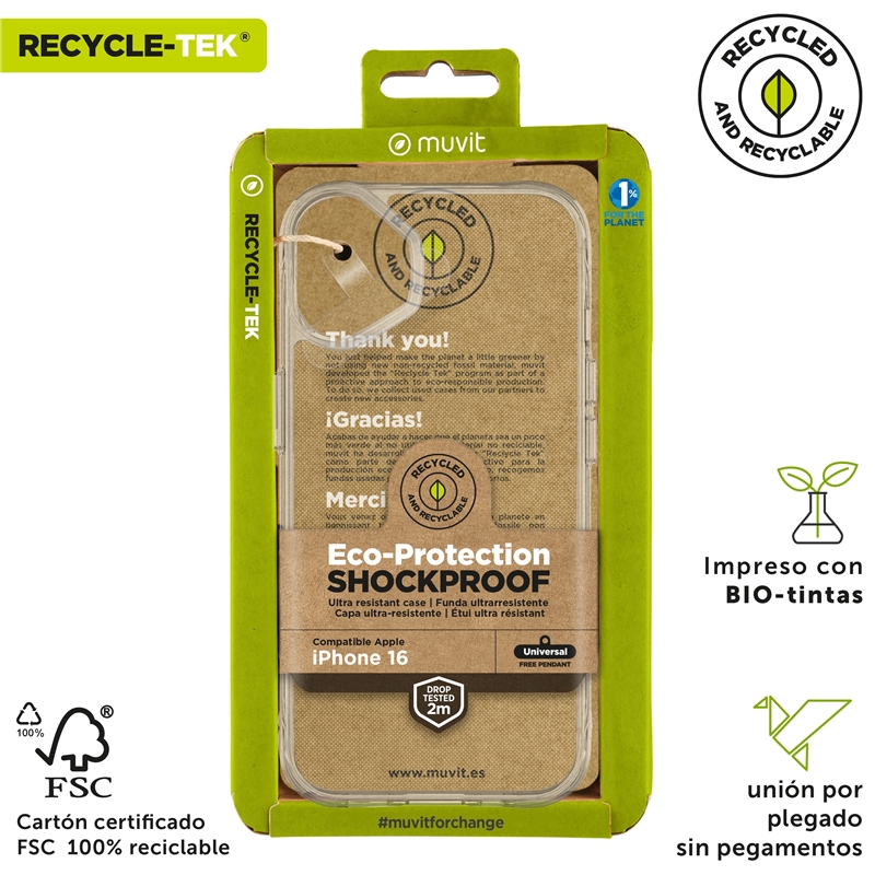 muvit for change funda shockproof 2m compatible con Apple iPhone 16 transparente