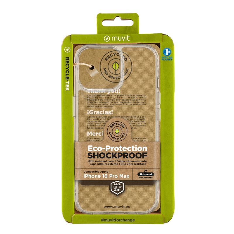 muvit for change funda shockproof 2m compatible con Apple iPhone 16 Pro Max transparente