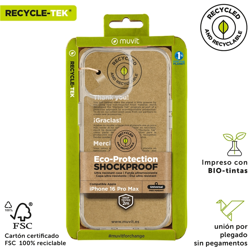 muvit for change funda shockproof 2m compatible con Apple iPhone 16 Pro Max transparente