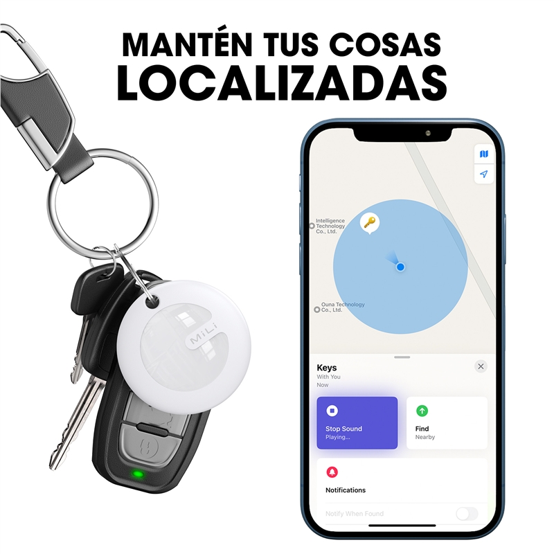 muvit for change by MiLi Localizador compatible con Apple Find My y Google Find My Device blanco