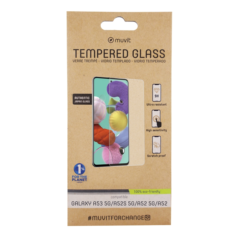 muvit for change protector pantalla compatible con Samsung Galaxy A53 5G/A52S 5G/A52 5G/A52 vidrio templado plano