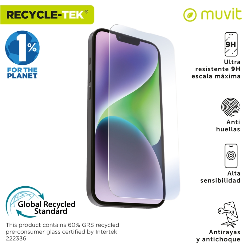 muvit for change protector pantalla compatible con Apple iPhone 16e/14/13/13 Pro vidrio templado plano