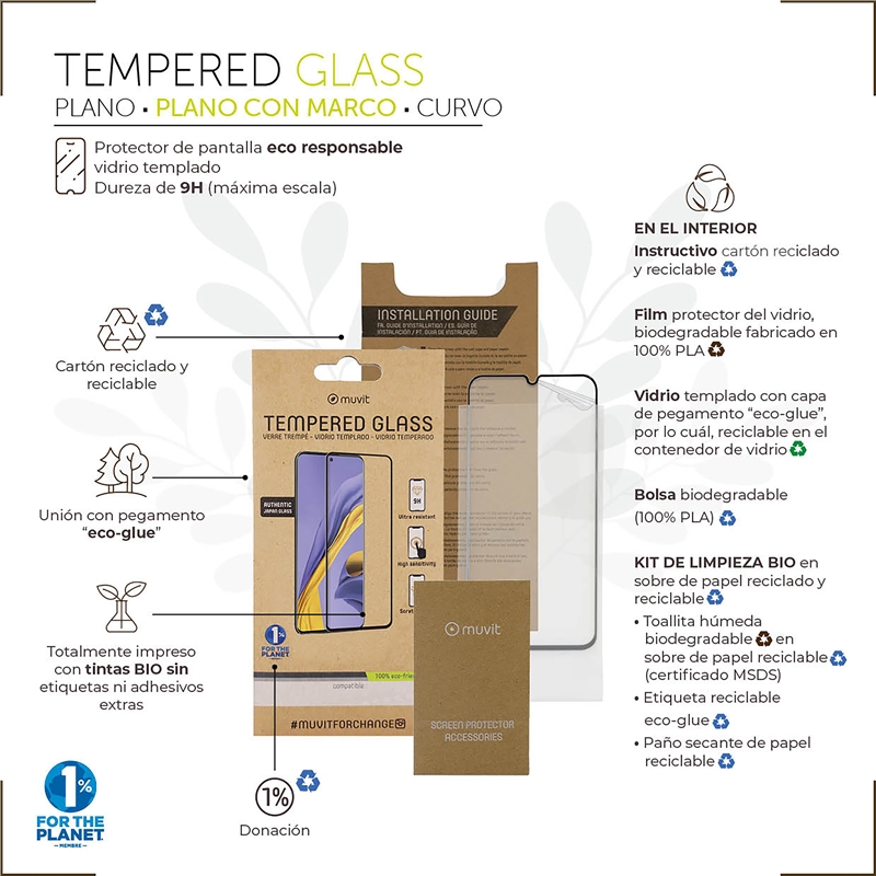 muvit for change protector pantalla compatible con Apple iPhone 14 Pro Max vidrio templado plano