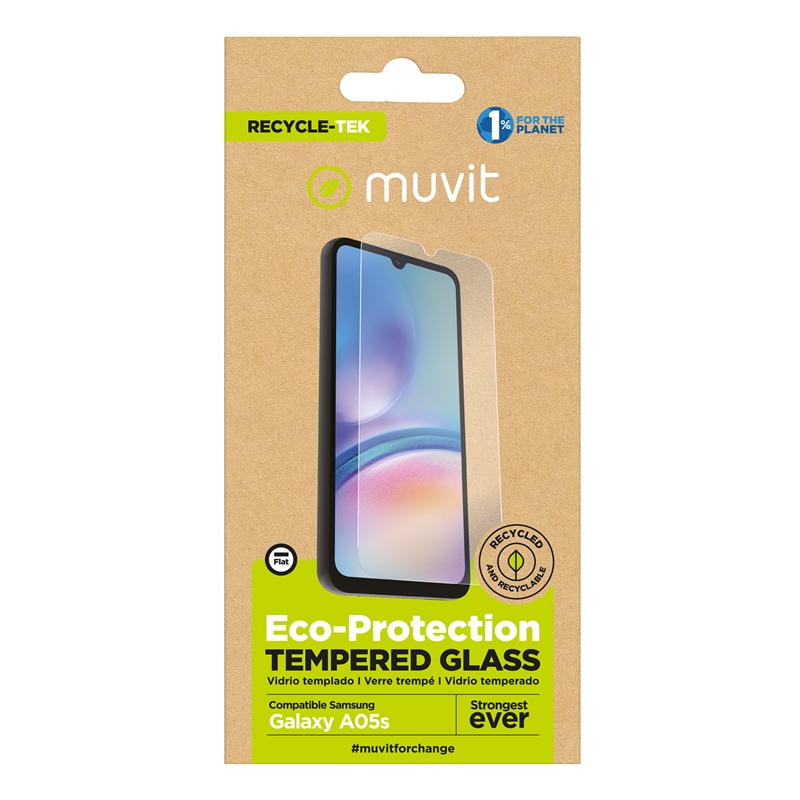 muvit for change protector pantalla compatible con Samsung Galaxy A05S vidrio templado plano