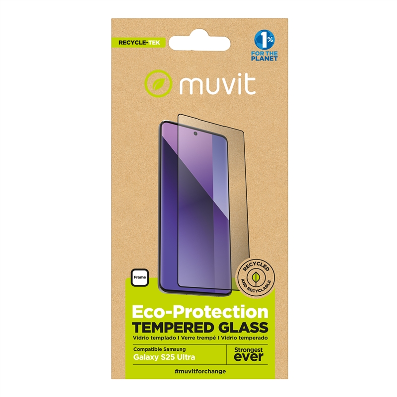 muvit for change protector pantalla compatible con Samsung Galaxy S25 Ultra vidrio templado plano marco negro