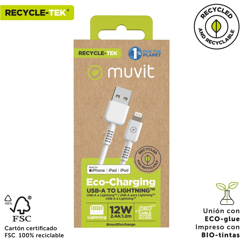 muvit for change cable USB a Lightning MFI 2,4A/12W 1,2m blanco