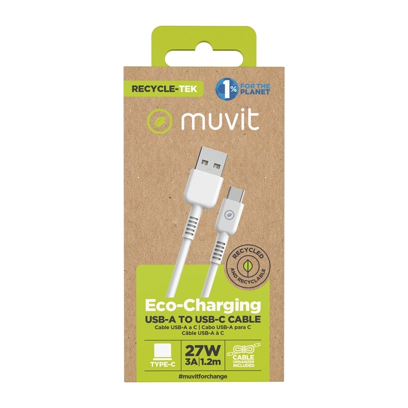 muvit for change cable USB a Tipo C 3A/27W 1.2m blanco