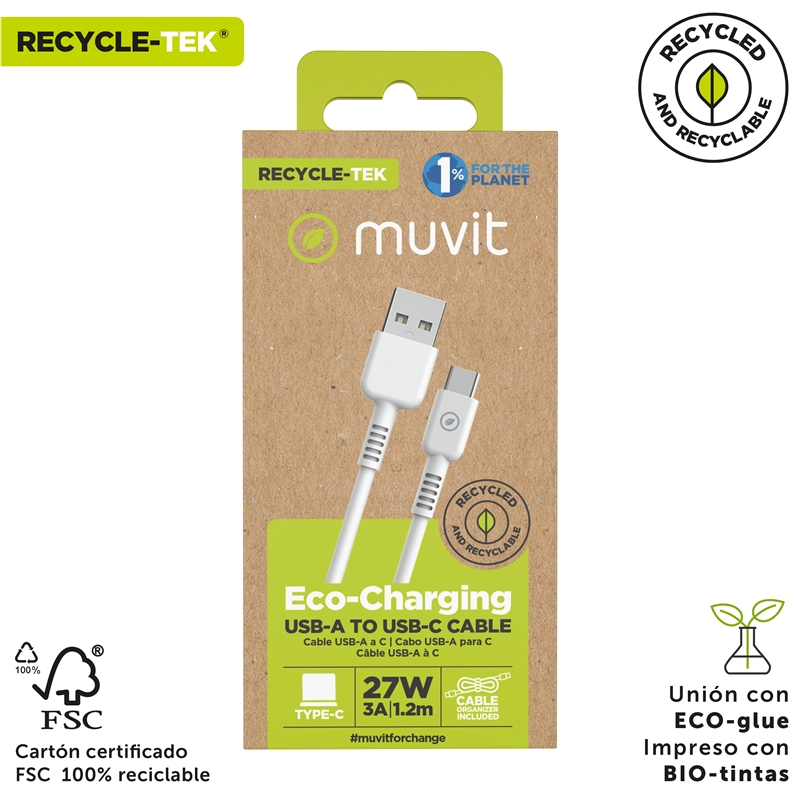 muvit for change cable USB a Tipo C 3A/27W 1.2m blanco