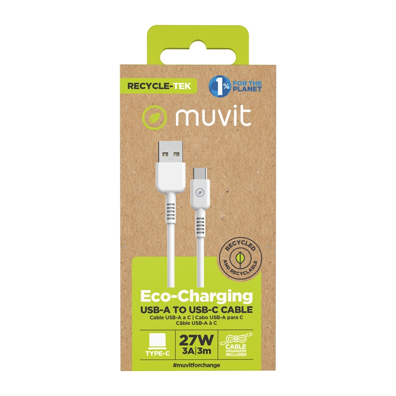 muvit for change cable USB a Tipo C/27W 3A 3m blanco