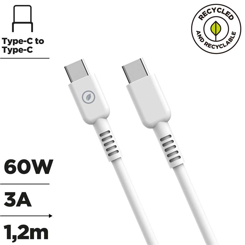 muvit for change cable Tipo C a Tipo C 3A/60W 1.2m blanco