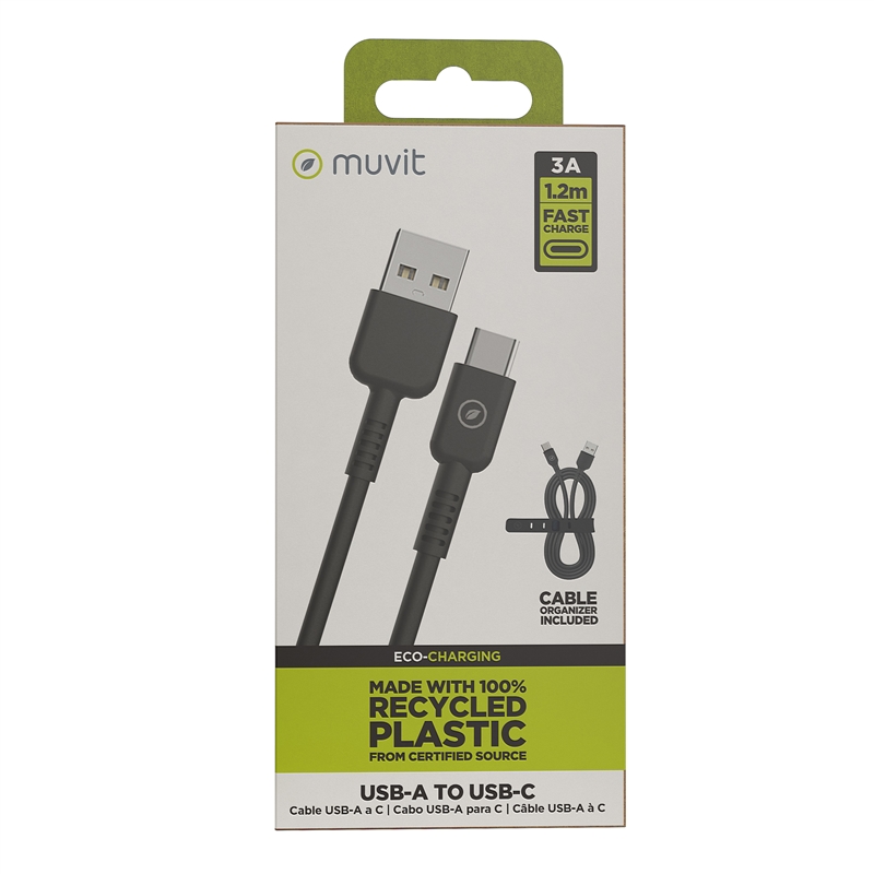 muvit for change cable USB a Tipo C 3A/27W 1.2m negro