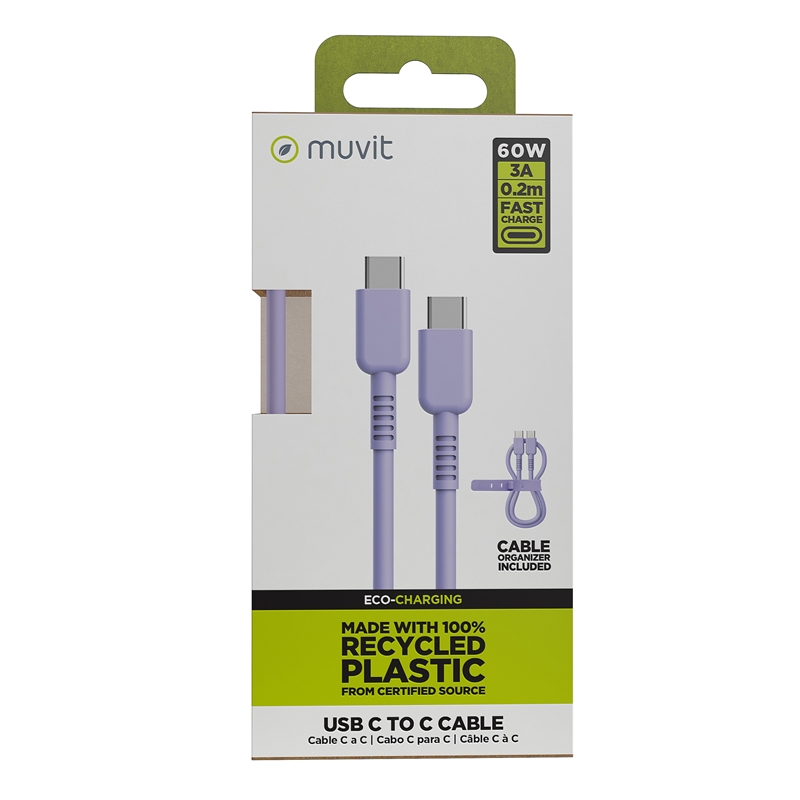 muvit for change cable Tipo C a Tipo C 3A/60W 0.2m lavanda