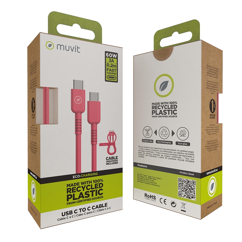 muvit for change cable Tipo C a Tipo C 3A/60W 0.2m magenta