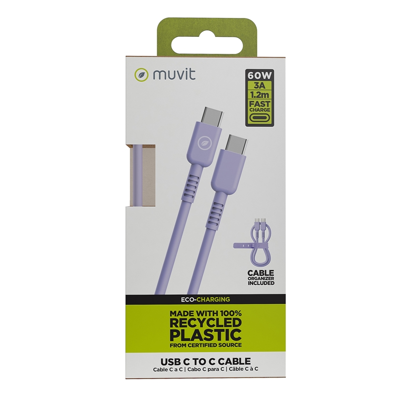 muvit for change cable Tipo C a Tipo C 3A/60W 1.2m lavanda