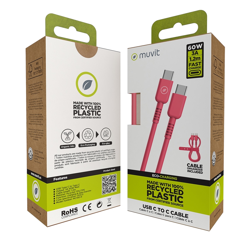 muvit for change cable Tipo C a Tipo C 3A/60W 1.2m magenta