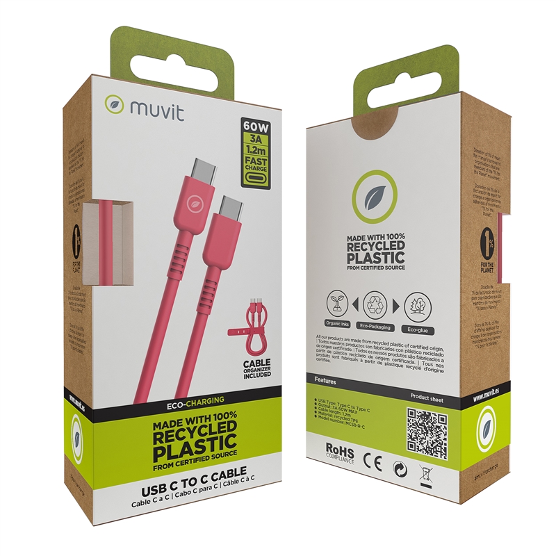 muvit for change cable Tipo C a Tipo C 3A/60W 1.2m magenta