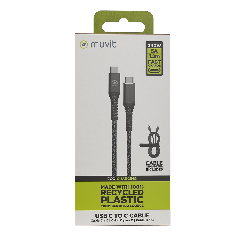 muvit for change cable Tipo C a Tipo C 5A/240W 1.2m resistente negro