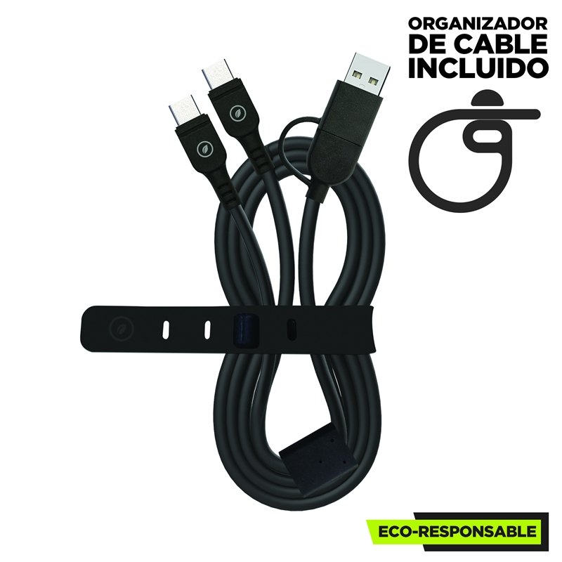 muvit for change cable Tipo C + Tipo A a doble cable Tipo C 3A 60w 1,2m negro