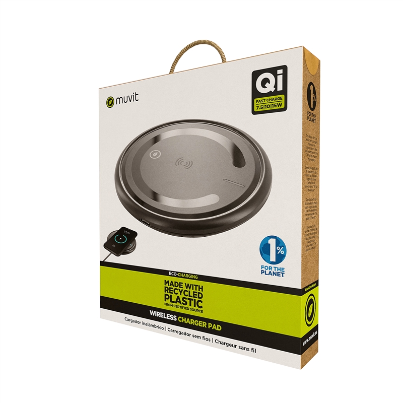 muvit for change cargador sobremesa inalámbrico Qi 7,5-10-15W 3A negro