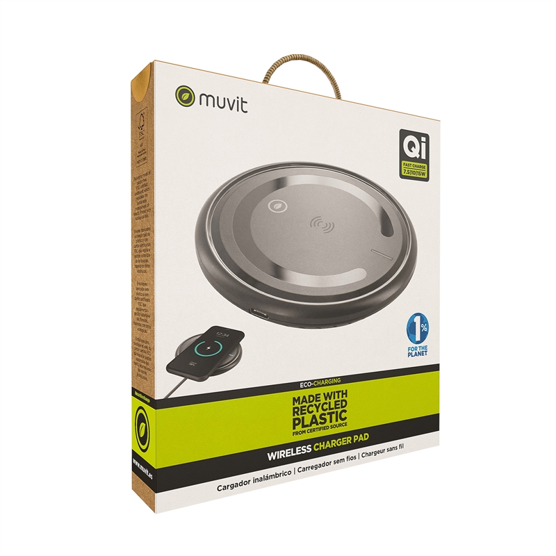 muvit for change cargador sobremesa inalámbrico Qi 7,5-10-15W 3A negro