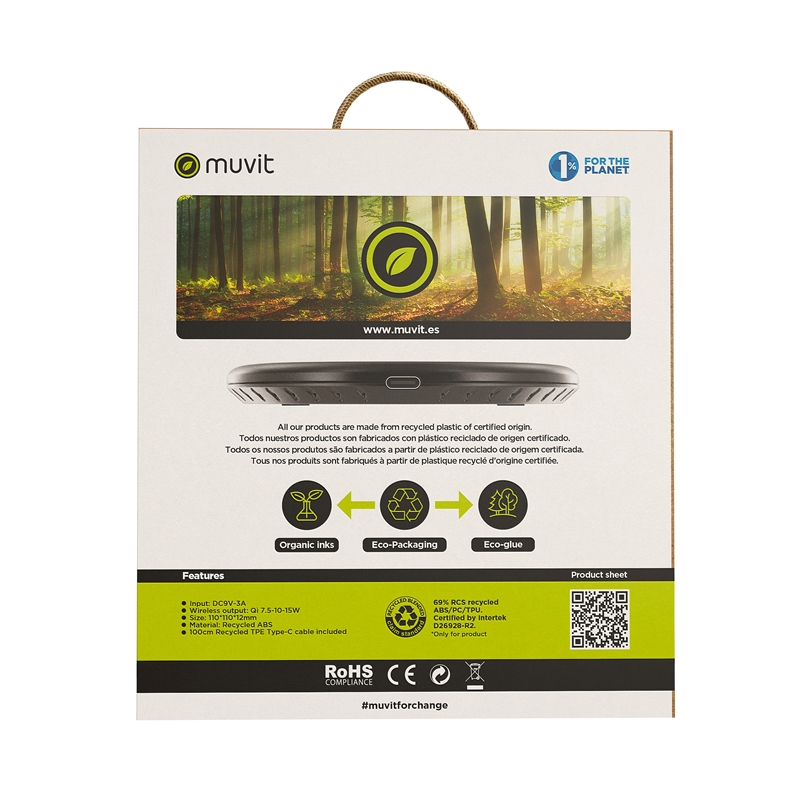 muvit for change cargador sobremesa inalámbrico Qi 7,5-10-15W 3A negro