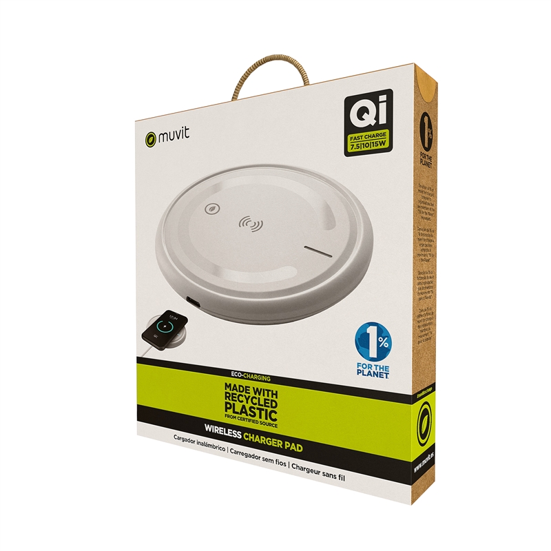 muvit for change cargador sobremesa inalámbrico Qi 7,5-10-15W 3A blanco