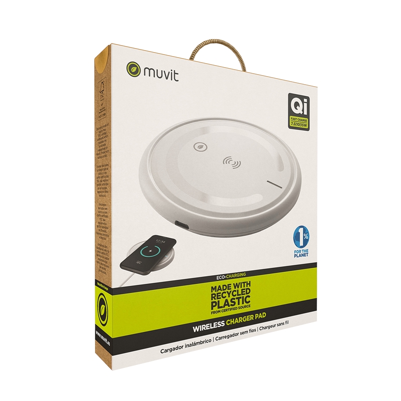 muvit for change cargador sobremesa inalámbrico Qi 7,5-10-15W 3A blanco