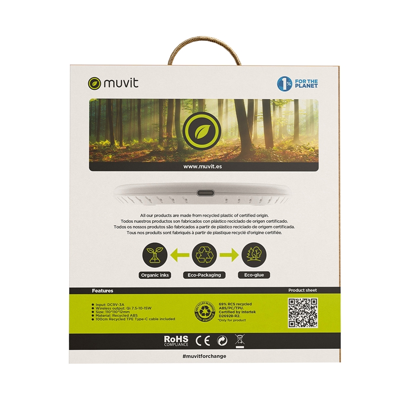 muvit for change cargador sobremesa inalámbrico Qi 7,5-10-15W 3A blanco