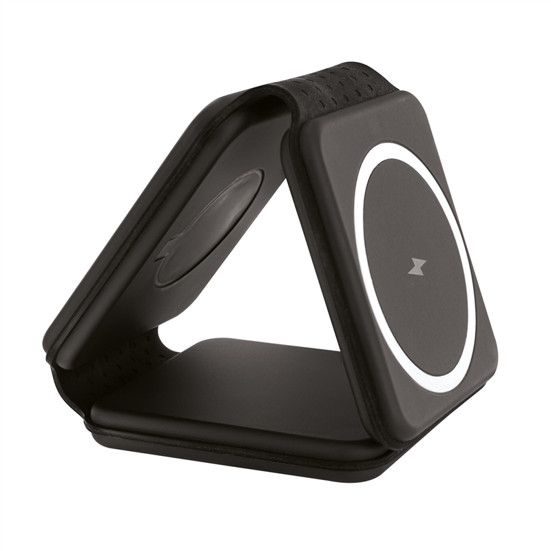 muvit for change cargador 3 en 1 compacto wireless con magsafe+Watch+Airpod plegable negro