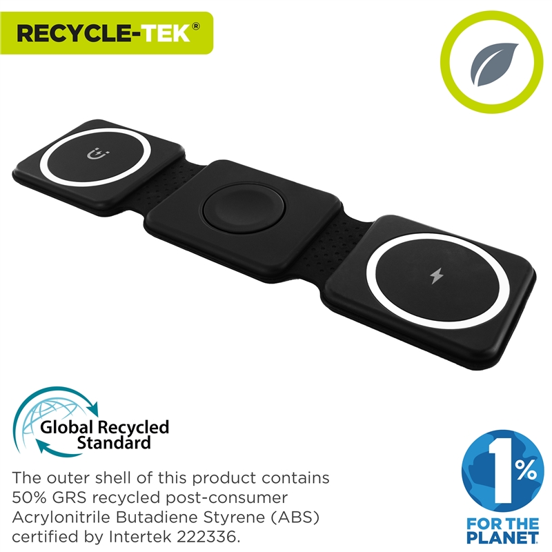 muvit for change cargador 3 en 1 compacto wireless con magsafe+Watch+Airpod plegable negro