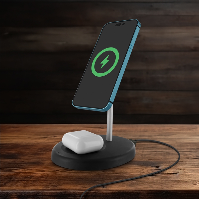 muvit for change cargador 2 en 1 soporte magsafe+iWatch/Airpod negro