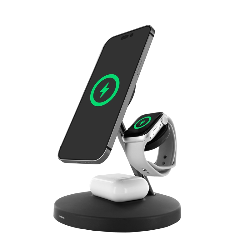 muvit for change cargador 3 en 1 soporte magsafe+soporte iWatch+Airpod negro