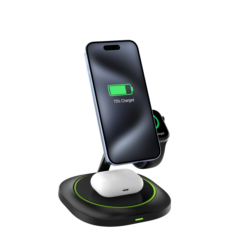 muvit for change cargador 3 en 1 soporte magsafe+soporte iWatch+Airpod negro