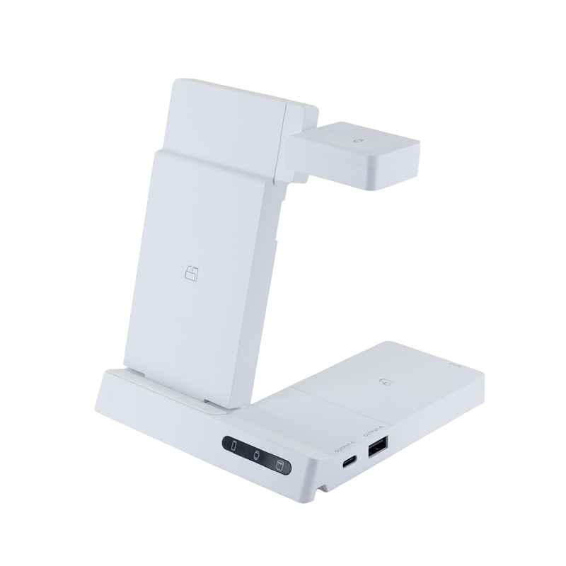 muvit for change base cargadora inalambrica 6 en 1 plegable smartwatch + iWatch + Airpods + dos puertos USB A + C blanca