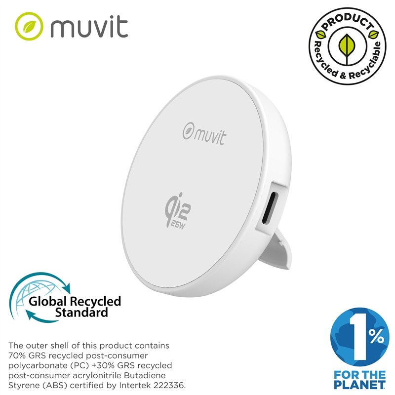 muvit for change cargador inalámbrico Qi2 25W con soporte blanco